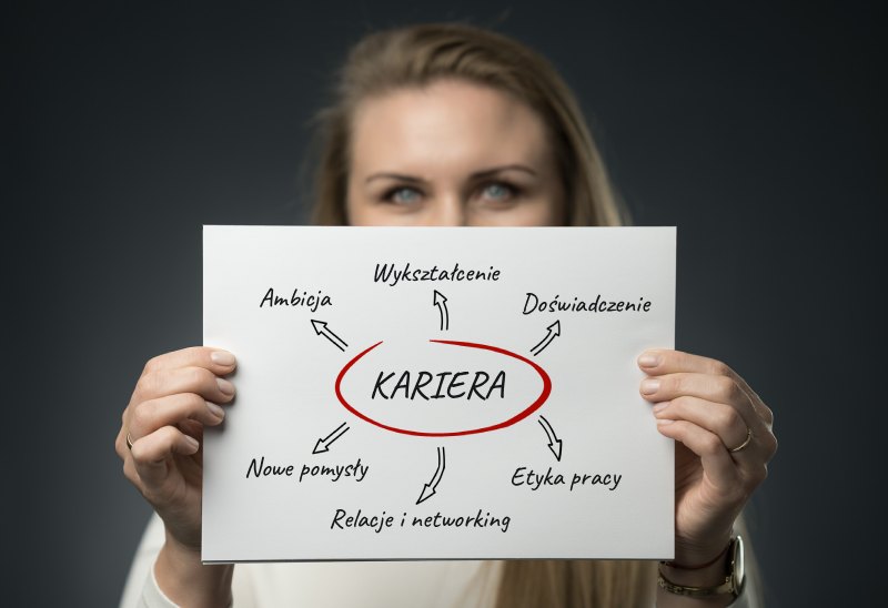 Diagram pokazujący cechy pracownika przekładające się na karierę w firmie